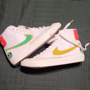 White High-Top Sneakers with Yellow and Teal Accents